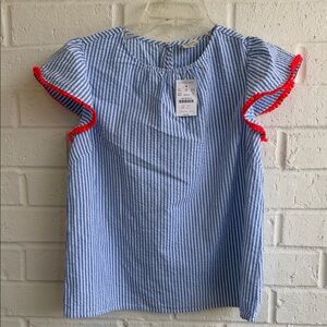 NWT Crewcuts by J. Crew Girl’s Blue White Seersucker Top Flutter Sleeves Size 14